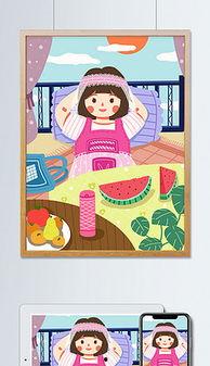 吃瓜女孩像素画,捕捉夏日清凉瞬间